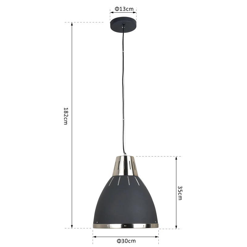 HOMCOM Ceiling Lamp, Adjustable Hanging, Ф30 cm, Metal-Black