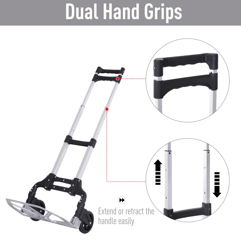 HOMCOM Steel Foldable Heavy Duty Luggage Cart Black/Silver