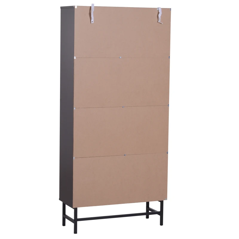 HOMCOM 4-Tier Bookshelf, 80Lx29.5Wx180H cm-Dark Coffee/Grain/Black Colour