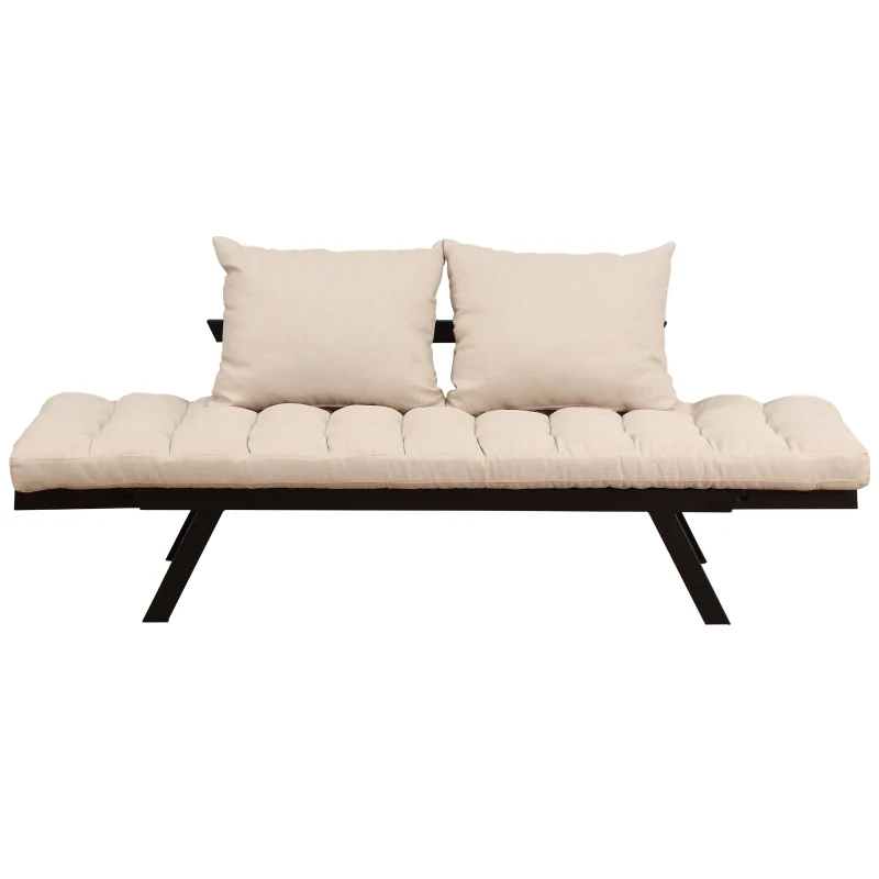 HOMCOM Linen Fabric 3-Position Sofa Bed Chaise Lounge Convertible with Pillows Beige