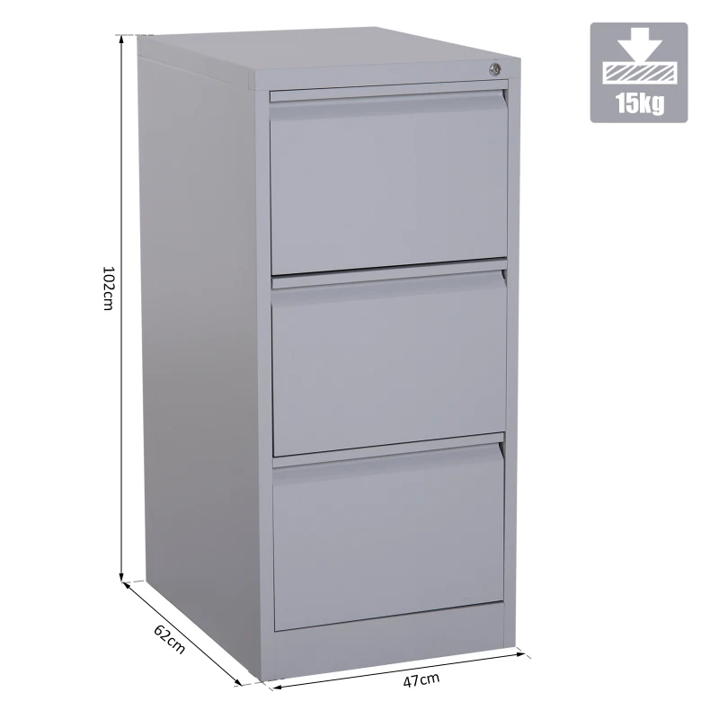 Vinsetto 3-Drawer File Cabinet, 47Wx62Dx102H cm, Steel-Grey