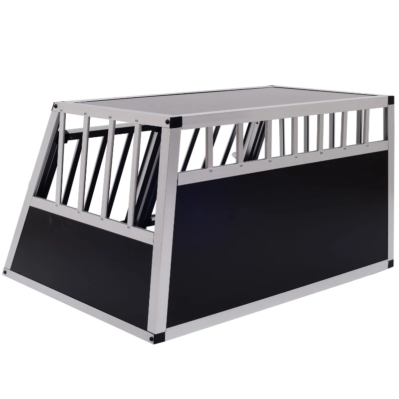 PawHut Aluminium Dog Cage, 89.5Lx68.5Wx50H cm-Silver/Black
