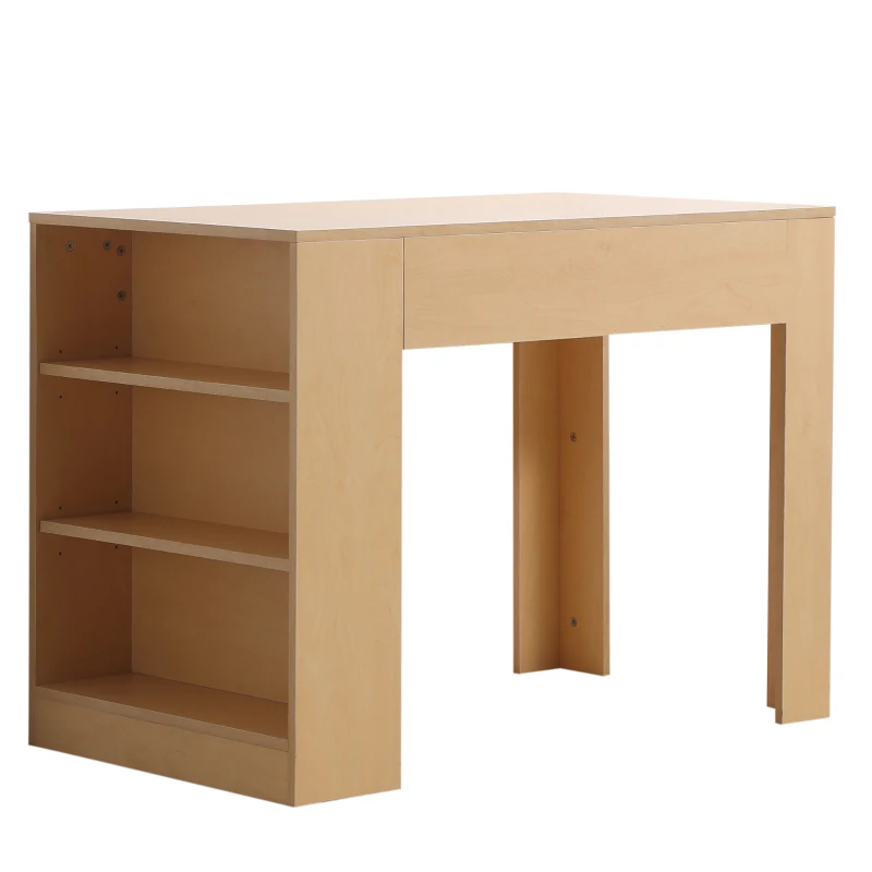 HOMCOM 100cm Multifunctional Table W/ 3-tier Shelf, 100Wx60Dx75H cm-Natural Wood Colour