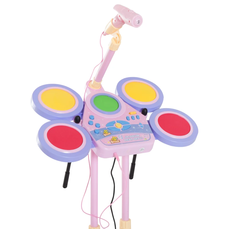 HOMCOM Kids Electronic Portable Jazz Drum Instrument-Multicolour/Pink