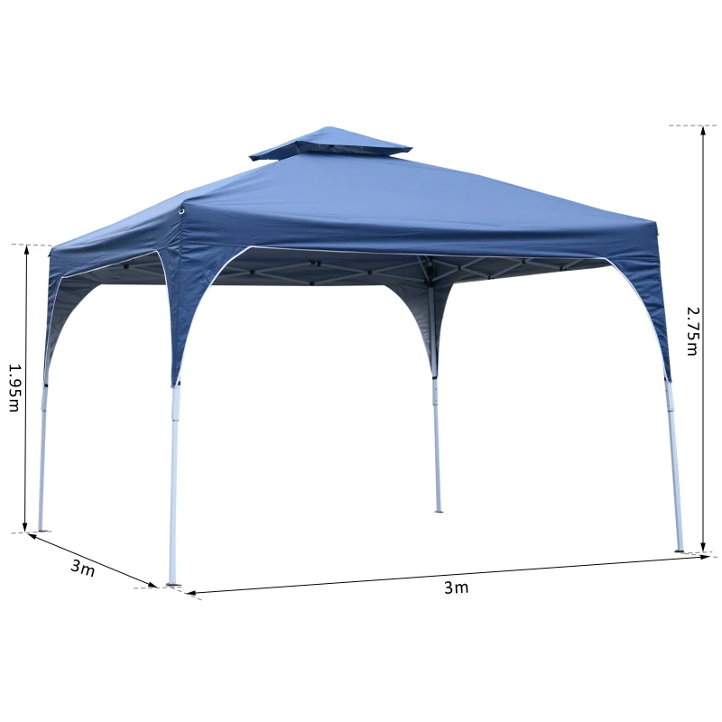 Outsunny 3x3 m Pop-Up Gazebo W/ 2-Tier Roof-Blue