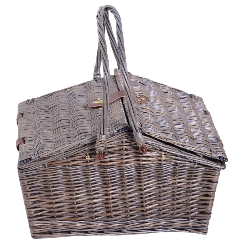 Outsunny 4 People Picnic Basket, 46Lx32Wx27Hcm-Grey/Blue