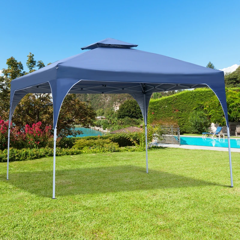 Outsunny 3x3 m Pop-Up Gazebo W/ 2-Tier Roof-Blue