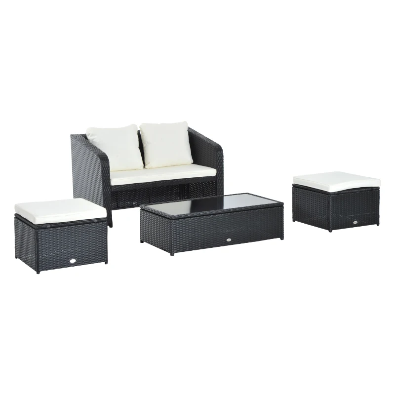 Outsunny 4 Pcs Rattan Sofa Set-Black/Beige
