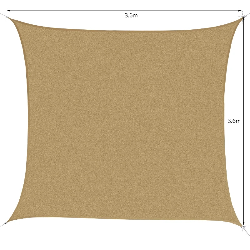 Outsunny Square Sun Sail Shade W/ Free Ropes, size 3.6m-Sand