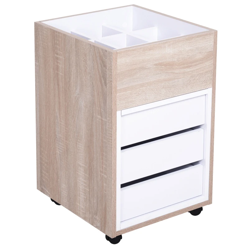 Vinsetto File Cabinet 3 Removable Drawers W/Castors, 40Wx43Dx63Hcm-White/Oak