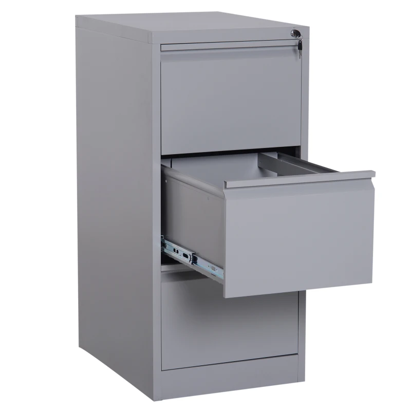 Vinsetto 3-Drawer File Cabinet, 47Wx62Dx102H cm, Steel-Grey