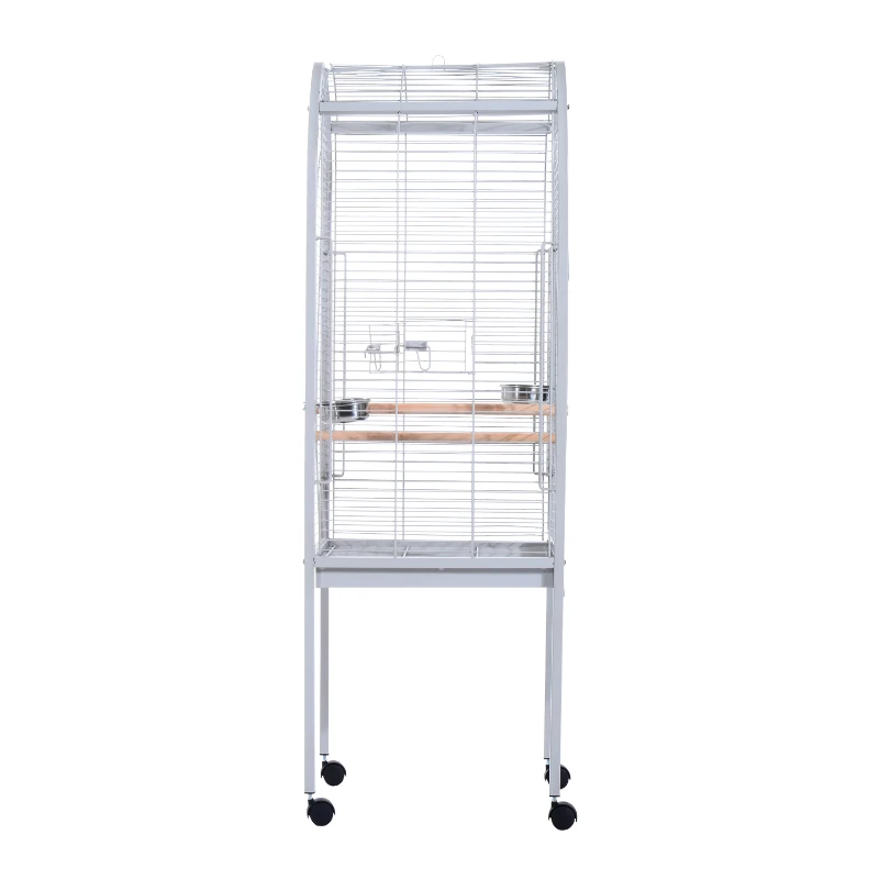 PawHut 53Lx52Wx156H cm Metal Bird Cage W/ Wheels & Stand-Silver
