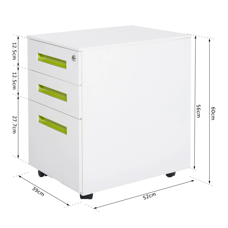 Vinsetto Mobile Pedestal File Cabinet, Cold Rolled Steel-White