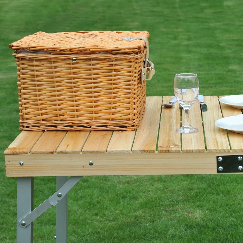 Outsunny 2 Person Willow Wicker Picnic Basket-Beige