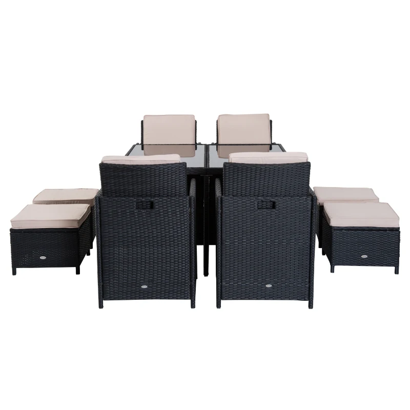 Outsunny 9 Pcs Rattan Dining Set-Black