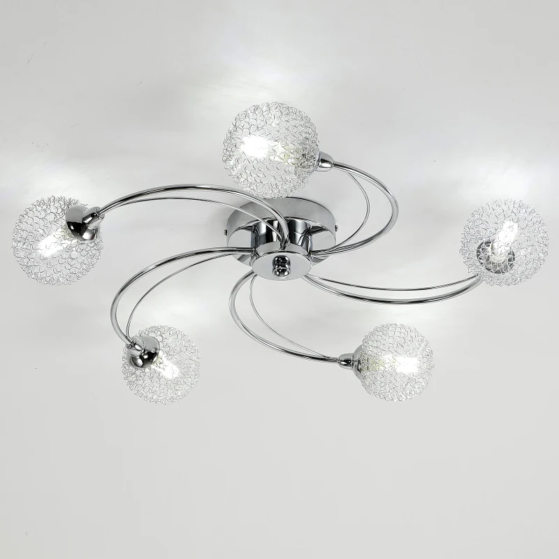 HOMCOM 5 Way Crossover Ceiling Light Swirl Pendant, G9 Base, 25W-Silver
