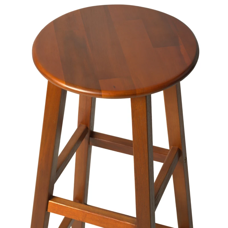 HOMCOM 2 PCs Bar Stools Chairs, Acacia Wood-Teak Colour