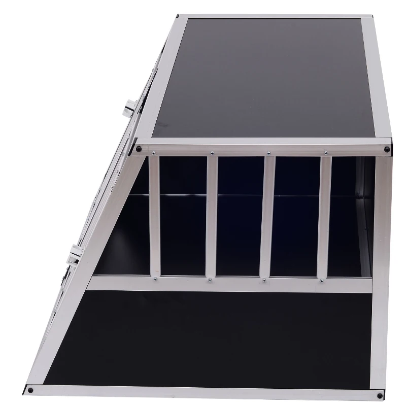 PawHut Aluminium Dog Cage, 89.5Lx68.5Wx50H cm-Silver/Black