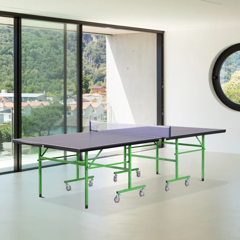 HOMCOM Folding Ping Pong Table, Metal Frame, MDF, Steel-Purple/Green