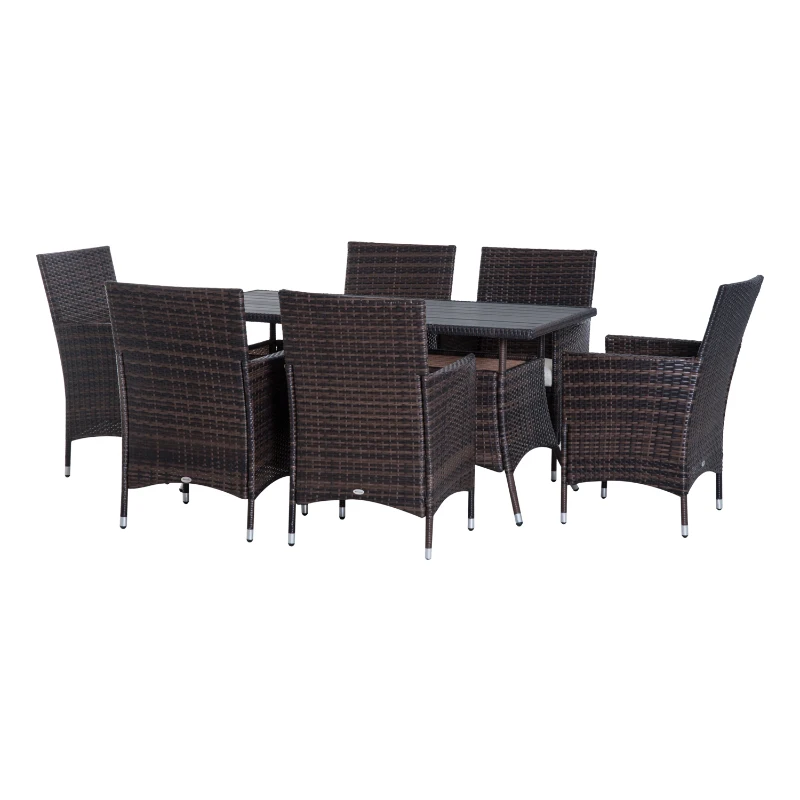 Outsunny 7 PCS Dining Rattan Set-Brown/Cream White