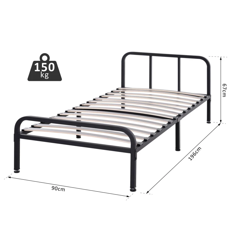 HOMCOM Metal Frame Single Bed w/ Bentwood Slats Black
