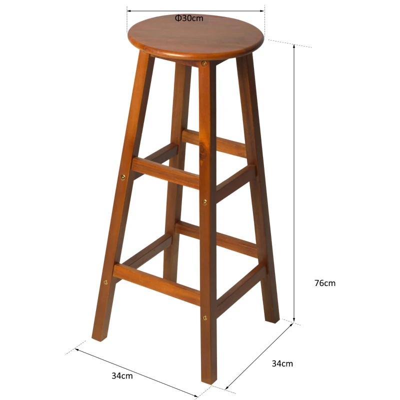 HOMCOM 2 PCs Bar Stools Chairs, Acacia Wood-Teak Colour