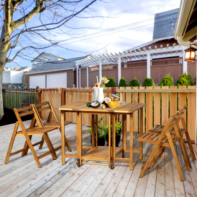 Outsunny 5 Pcs Acacia Wood Dining Set-Teak Colour