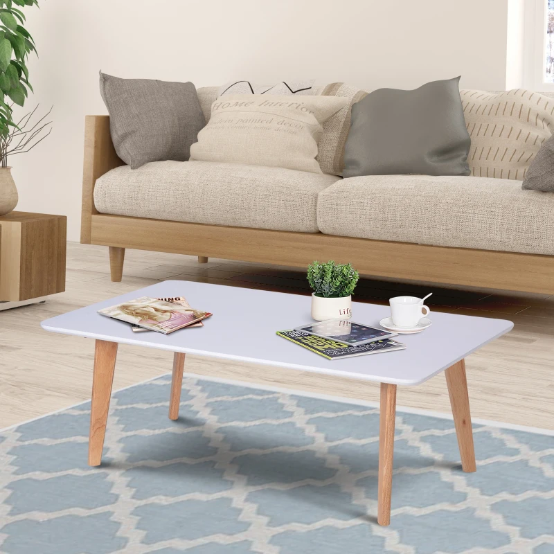 HOMCOM Scandinavian Style Coffee Table, 120Lx70Wx45H cm-White/Natural Wood Colour