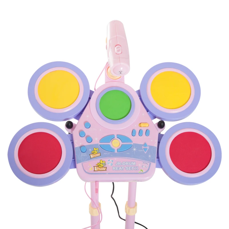 HOMCOM Kids Electronic Portable Jazz Drum Instrument-Multicolour/Pink