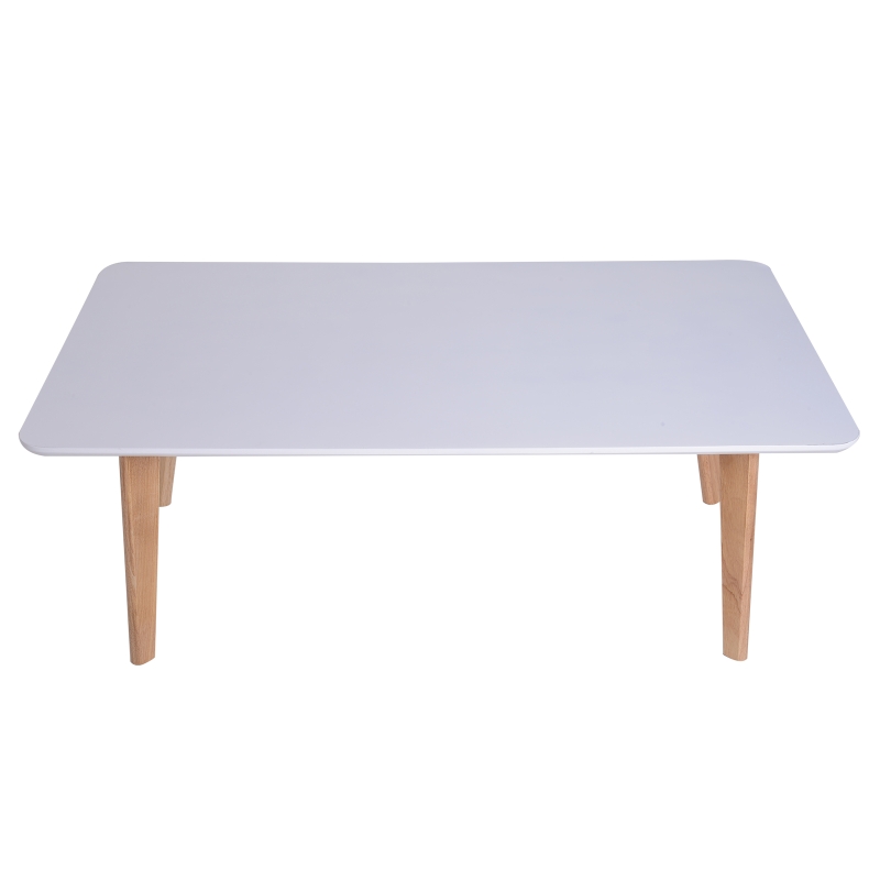 HOMCOM Scandinavian Style Coffee Table, 120Lx70Wx45H cm-White/Natural Wood Colour