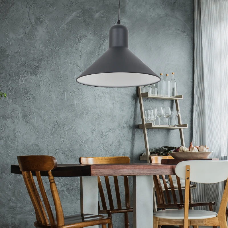 HOMCOM Ceiling Lamp, Adjustable Hanging, Ф34.5x28L cm, Metal-Black