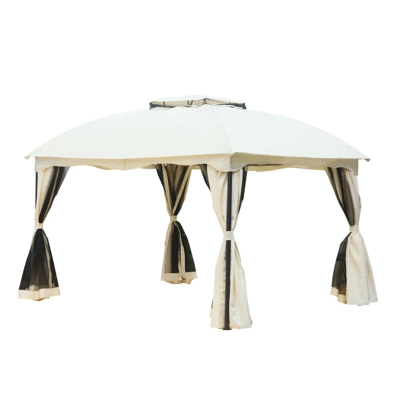 Outsunny 3x3.65m Outdoor Gazebo Canopy Tent 2-tier Roof  W/Curtains