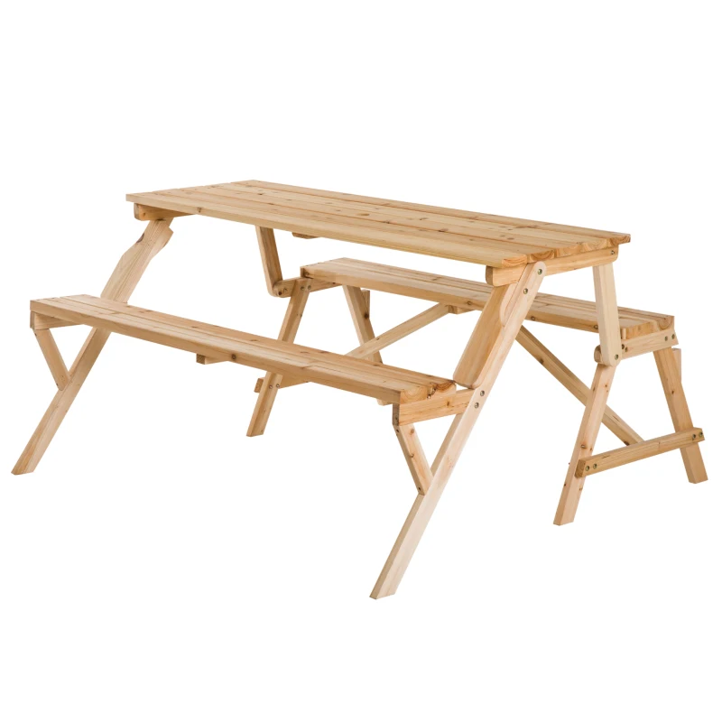 Outsunny 2-in-1 Fir Wood Table Bench, 138Lx130Wx73H cm-Burlywood Colour