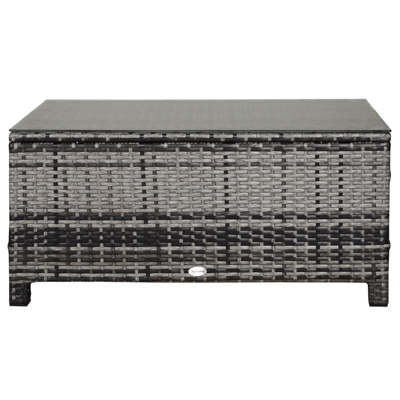 Outsunny Rattan Garden Furniture Coffee Table Patio Tempered Glass (Mixed Grey)