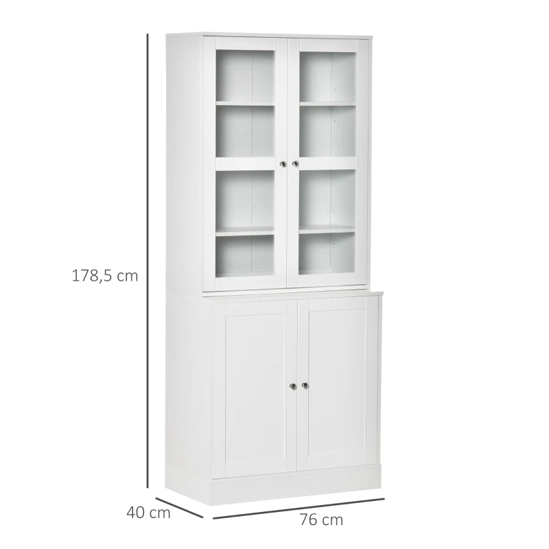 HOMCOM Vitrine para Sala de Estar Estante de Livros com 4 Portas e Prateleiras Superiores com Altura Ajustável Estilo Moderno Multiúso para Cozinha Escritório Dormitório 76x40x178,5 Branco