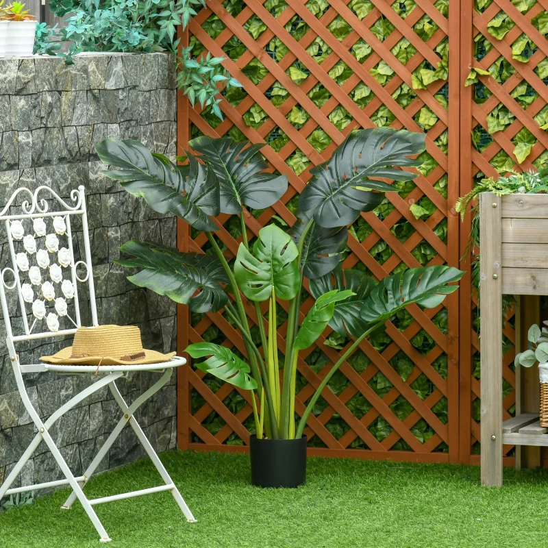HOMCOM Planta Artificial Costela de Adão no Vaso 110cm de Altura Planta Artificial Tropical Decorativa com 11 Folhas para Casa Sala de Estar Dormitório Verde