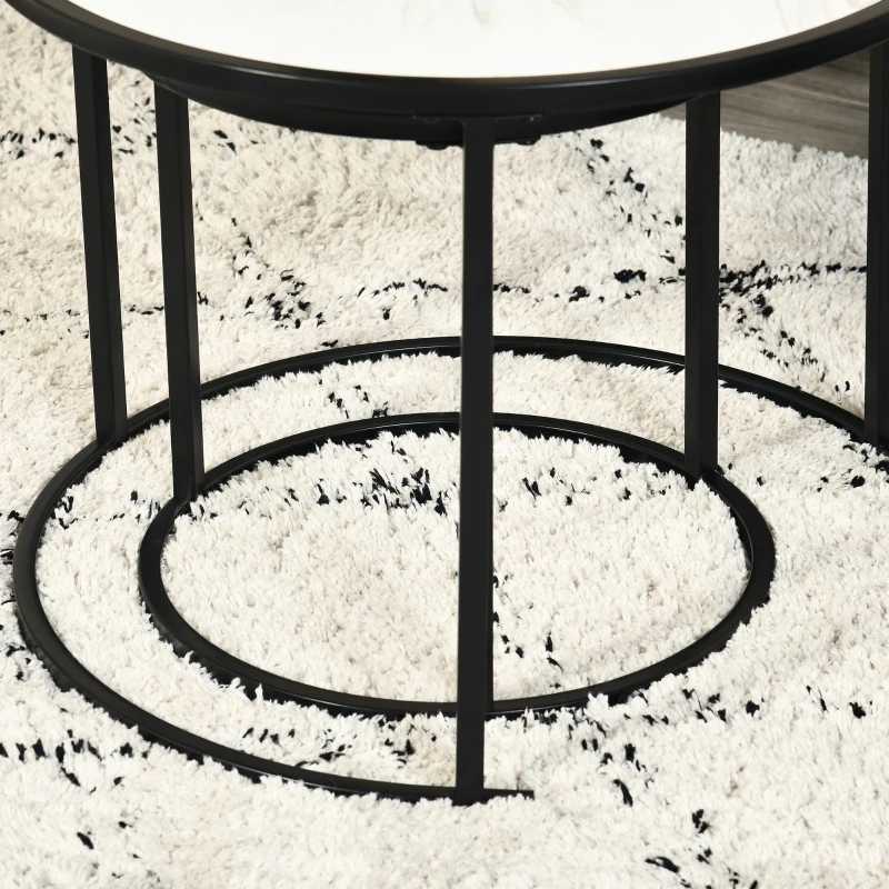 HOMCOM Conjunto de 2 Mesas Auxiliares Redondas Empilháveis Mesa de Centro Modernas com Bancada em Efeito de Mármore e Estrutura de Aço Ø60x46cm e Ø40x40cm Branco