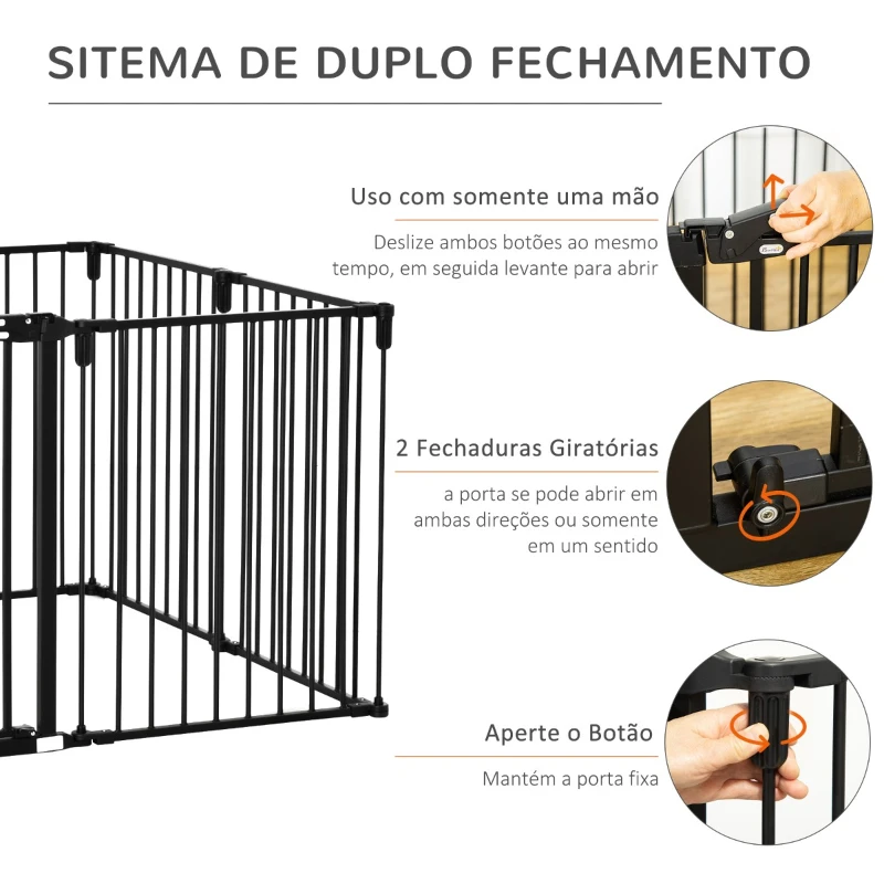 Pawhut Parque para Cães com 8 Painéis 60x76 cm Barreira de Proteção Animais de Estimação Dobrável Porta e Fechadura Dupla Preto
