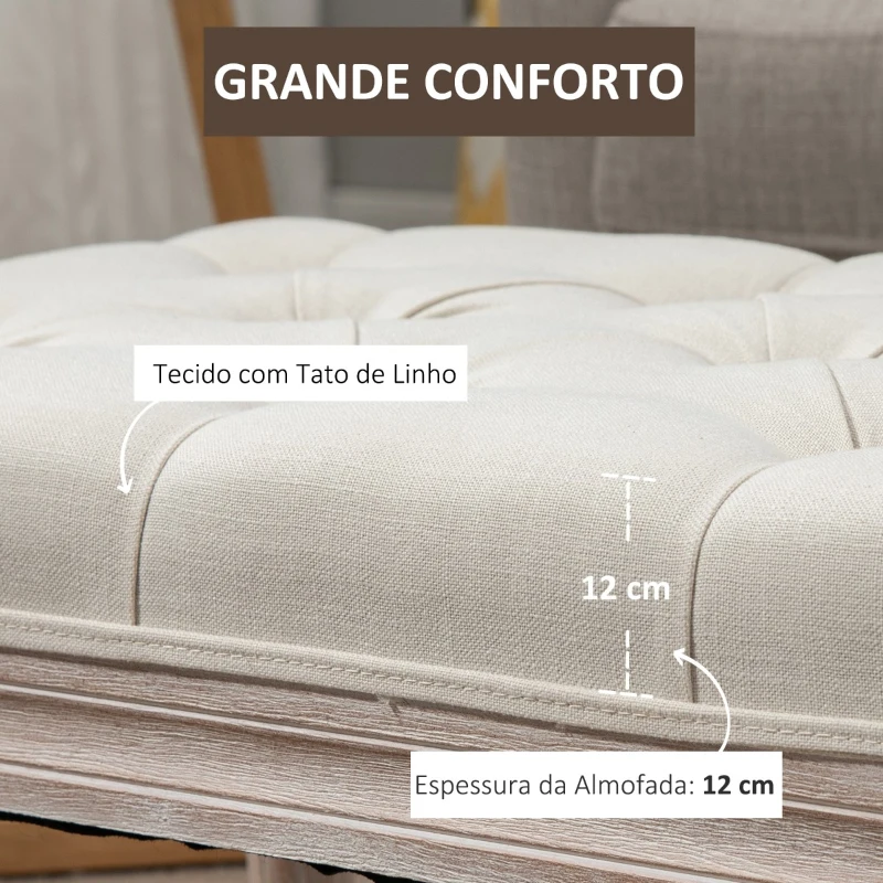 HOMCOM Banco de Pé de Cama Estofado com Assento Acolchoado e Pés de Madeira de Borracha Banco de Estilo Vintage para Dormitório Entrada Sala de Estar 80x40x41cm Bege