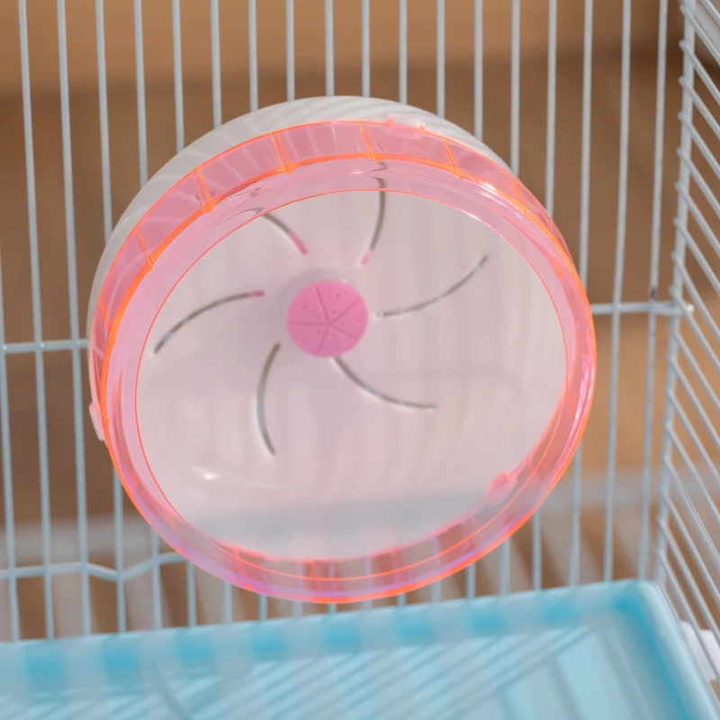 PawHut Gaiola para Hamster Gaiola para Pequenos Roedores com Casa Comedouro Bebedouro Roda de Exercícios Alça e Rodas com Freio 60x35x47cm Branco