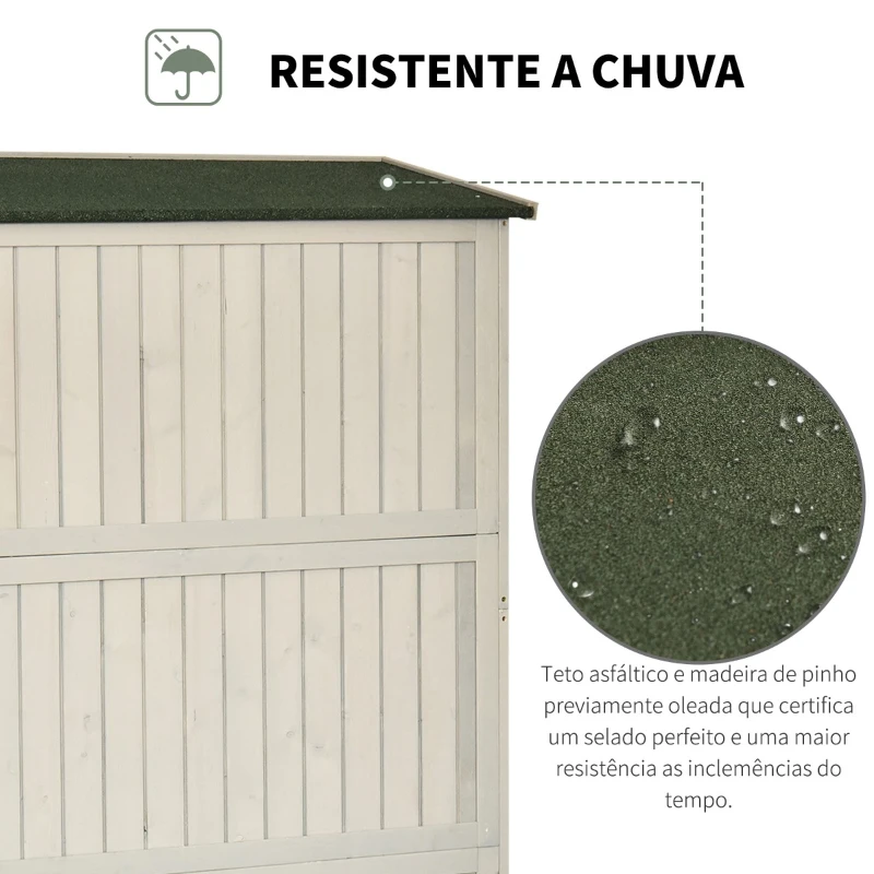 Outsunny Abrigo de Jardim para Ferramentas Armário de Madeira para Exterior com Prateleira Dupla Porta Janelas e Teto Asfáltico 127,5x50x164cm Cinza