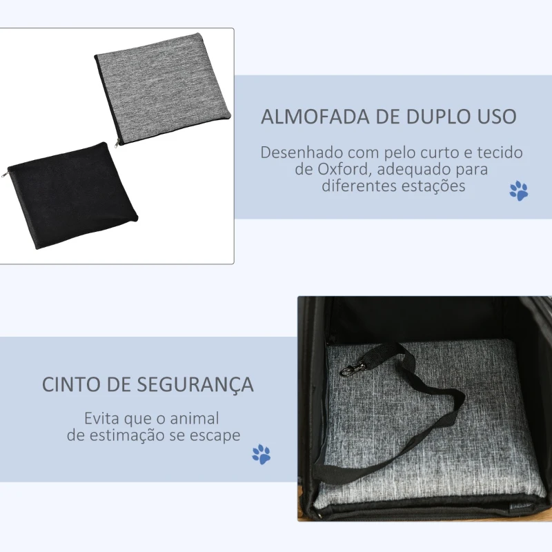 PawHut Mochila Transportadora para Gatos e Cães Pequenos Bolsa de Transporte para Animais de Estimação Dobrável Transpirável com Almofada Removível e Cinto de Segurança para Viagem 31x26x34cm Cinza