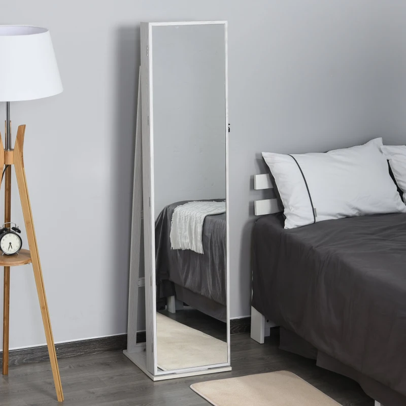 HOMCOM Joalheiro de Pé Armário para Joias com 6 Luzes LED Fechadura Organizador de Joias com Prateleiras Suportes para Anéis 38x38x157cm Branco