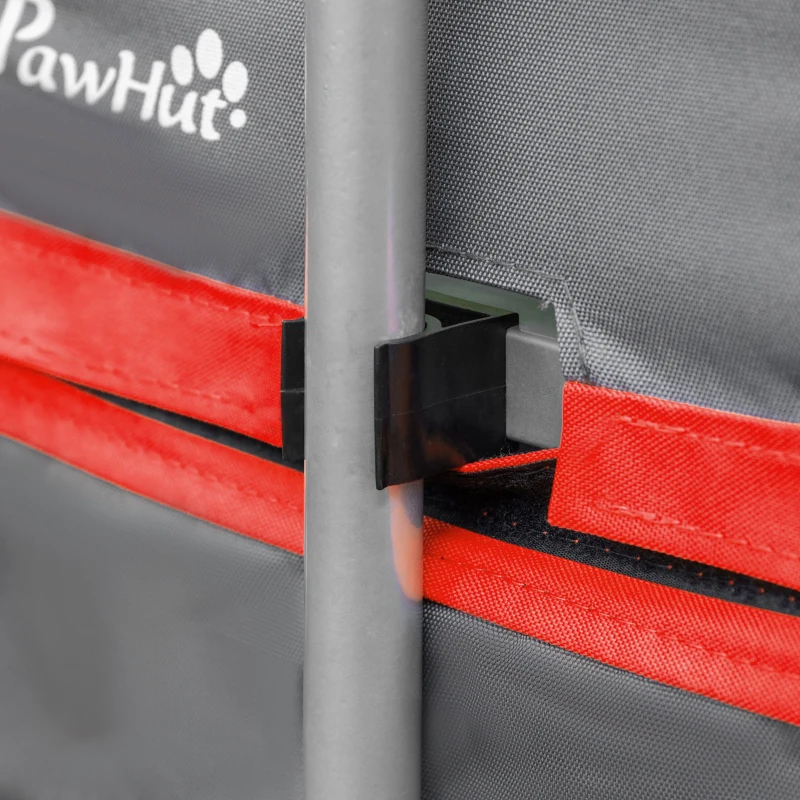 PawHut Reboque de Bicicleta para Cães 2 em 1 Carrinho para Animais de Estimação com Porta Enrolável Cinto de Segurança Bandeira e Refletores 130x64x97cm Vermelho e Cinza