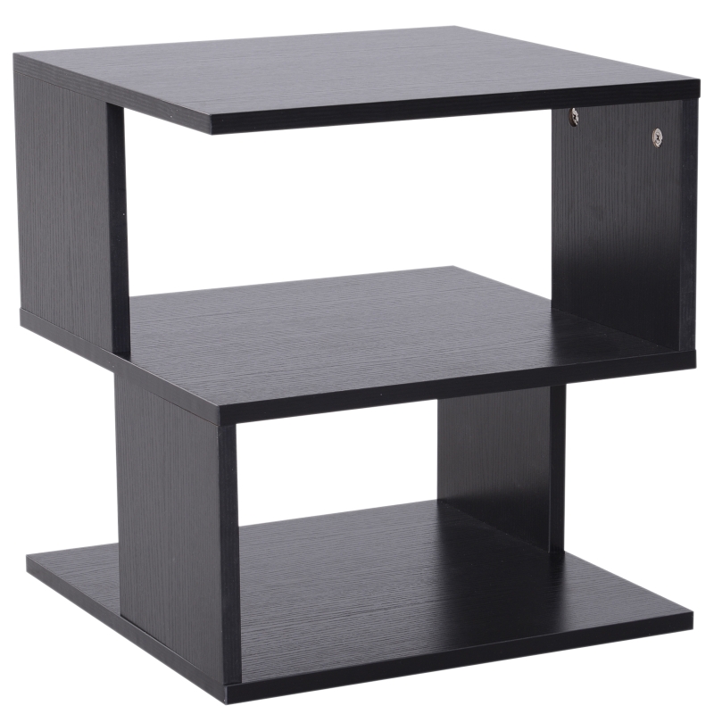 HOMCOM Modern Square 2 Tier Wood Coffee Side Table Storage Shelf Rack Living Room Black