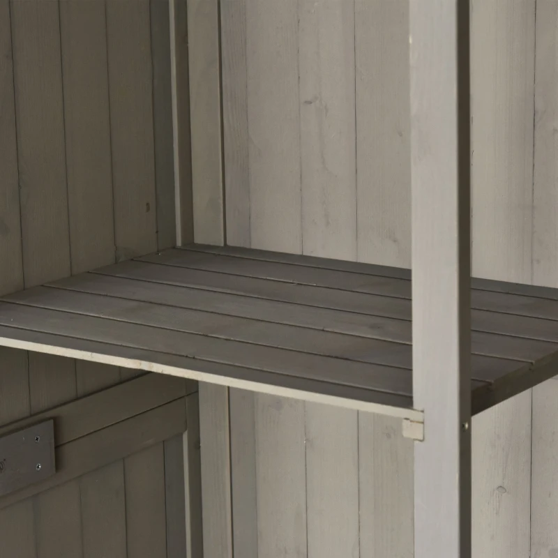 Outsunny Abrigo de Jardim para Ferramentas Armário de Madeira para Exterior com Prateleira Dupla Porta Janelas e Teto Asfáltico 127,5x50x164cm Cinza