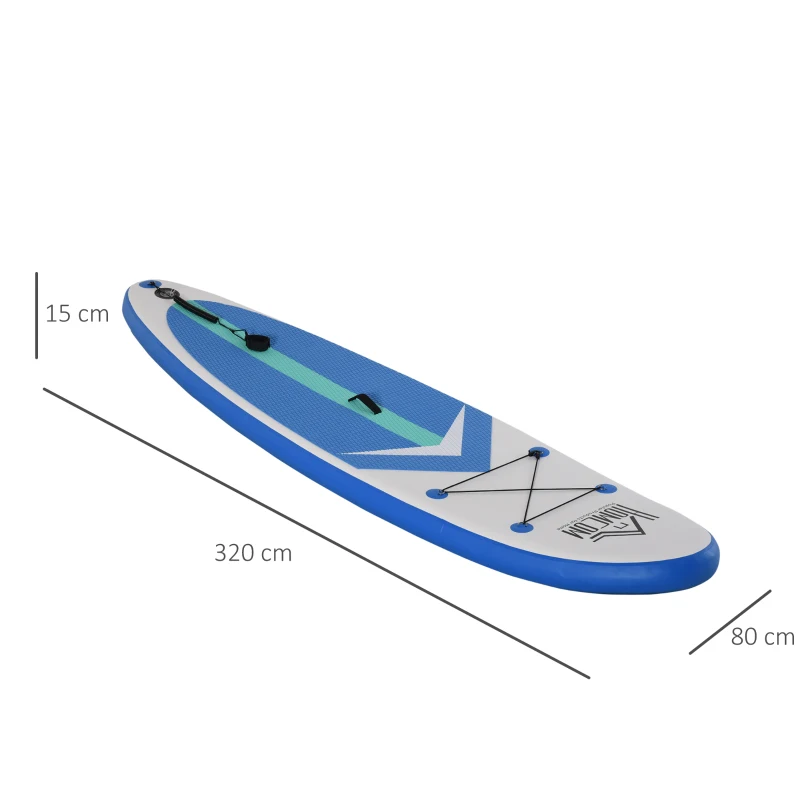 HOMCOM Soozier/HOMCOM Inflatable Stand Up Paddle Board with Durable Accessories SUP Carry Bag Non-Slip Deck Adj Paddle Pump Leash for Adults Kids Blue and White
