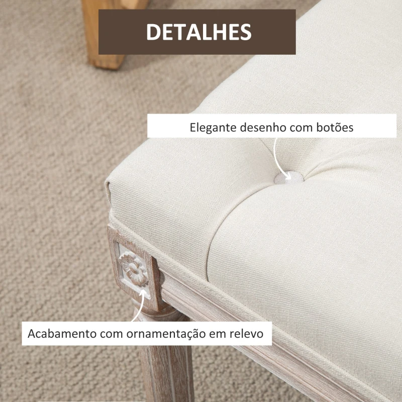 HOMCOM Banco de Pé de Cama Estofado com Assento Acolchoado e Pés de Madeira de Borracha Banco de Estilo Vintage para Dormitório Entrada Sala de Estar 80x40x41cm Bege