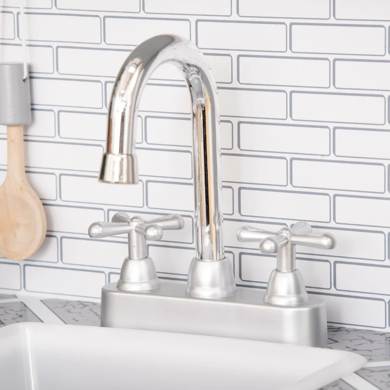 HOMCOM Cozinha Infantil de Madeira para Crianças de 3-6 Anos Cozinha de Madeira Infantil com Luz Sons Acessórios Utensílios Exaustor Lavatório e Microondas 60x29x84cm Cinza