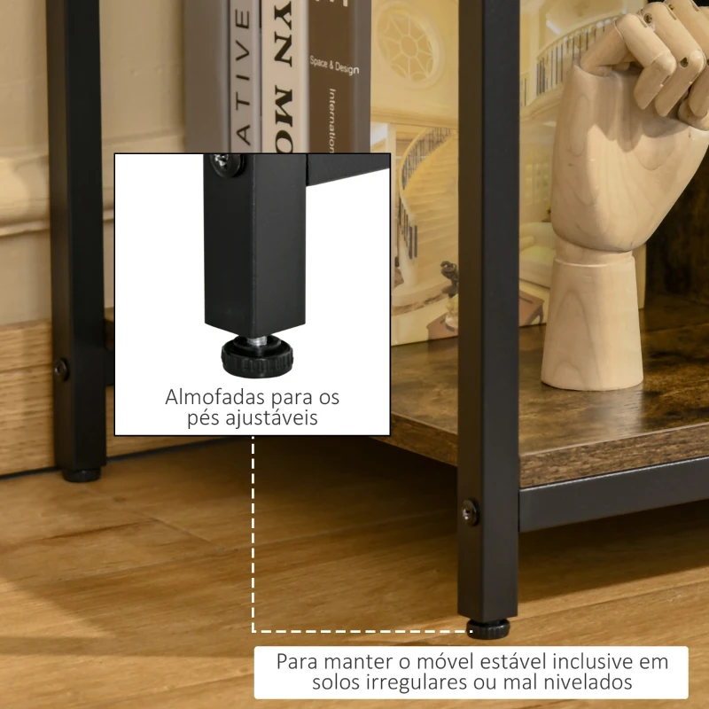 HOMCOM Móvel de TV até 55 Polegadas Móvel de TV Estilo Industrial com 4 Compartimentos Prateleira Ajustável e Orifício para Cabos 110x40x50cm Castanho Rústico